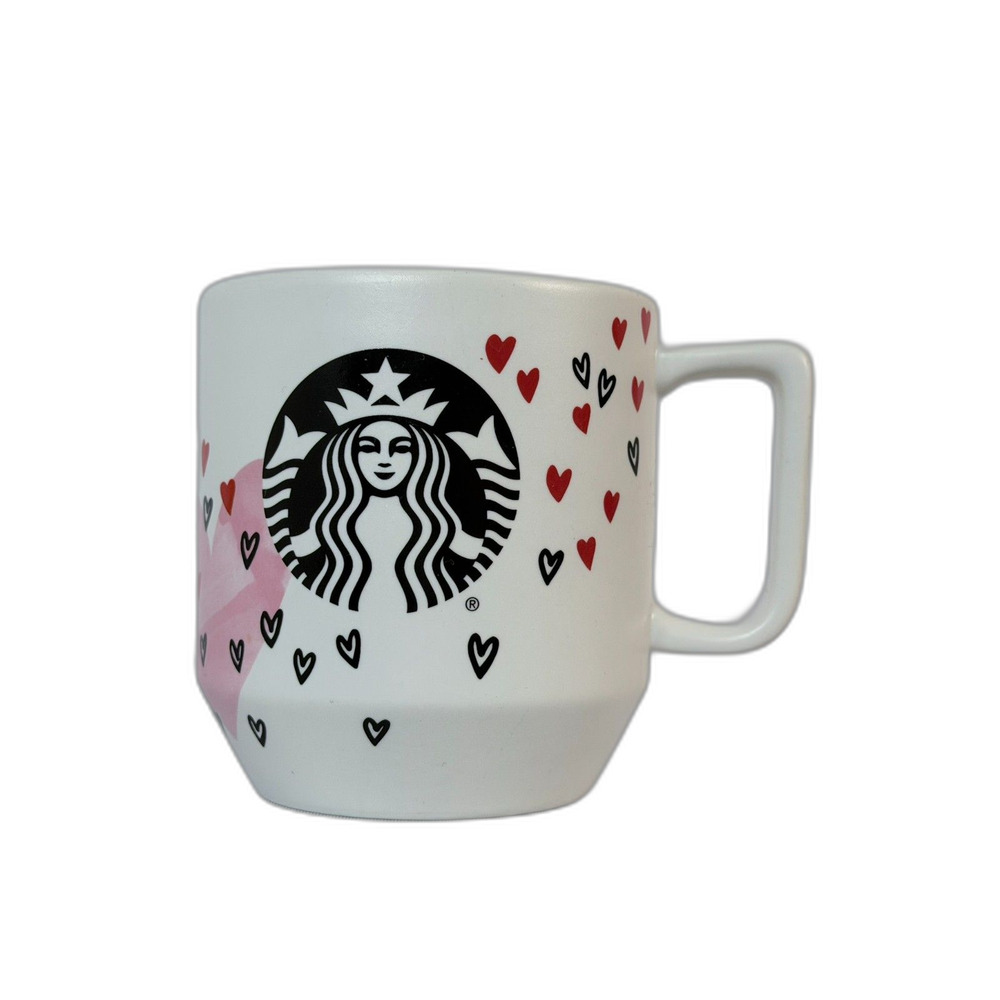 Starbucks 12oz Valentine Hearts Ceramic Coffee Mug 2016 White Red Pink NWOT